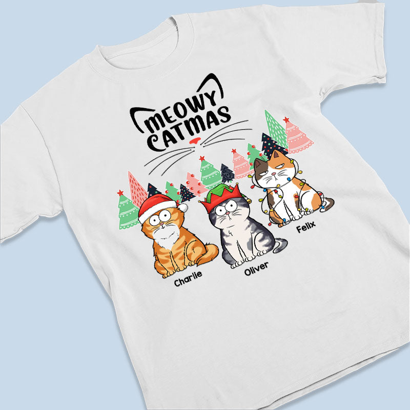 « Miaou Noël et que le chaos s'installe » – T-shirt, sweat à capuche et sweat-shirt unisexe personnalisé pour chien et chat – Cadeau de Noël pour propriétaires et amoureux des animaux