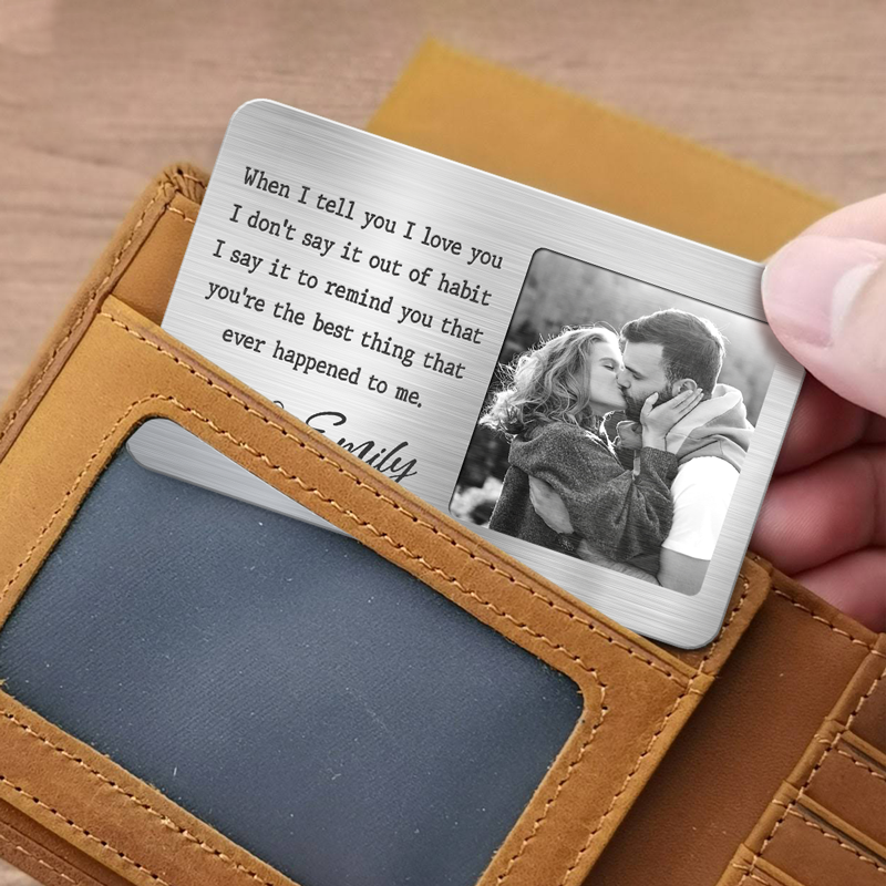 Photo personnalisée « Tu as volé mon cœur, mais je te le laisserai garder » - Carte portefeuille en aluminium personnalisée pour couple - Cadeau pour mari et femme, anniversaire
