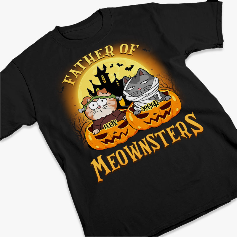 T-shirt, sweat à capuche et sweat-shirt unisexe personnalisé « Mother Of Meownsters » avec chat ; cadeau d'Halloween pour les propriétaires et les amoureux des animaux.
