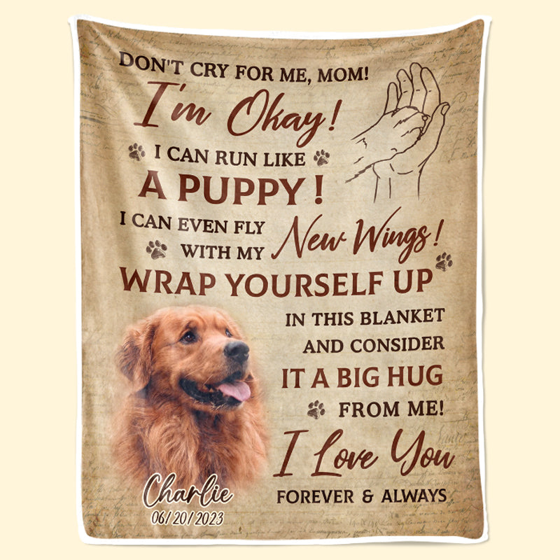 Couverture personnalisée avec photo « Ne pleure pas pour moi, je vais bien » - Cadeau de Noël, souvenir de condoléances pour les propriétaires d'animaux et les amoureux des animaux