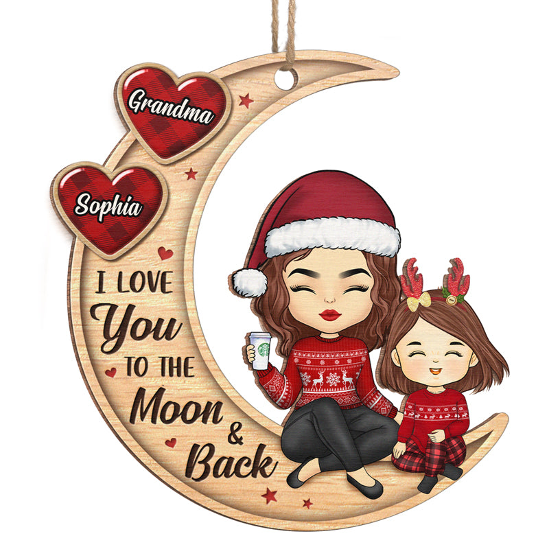 Décoration de Noël personnalisée en forme de cœur avec inscription « Love You To The Moon And Back » - Décoration de Noël personnalisée en bois - Cadeau pour les membres de la famille