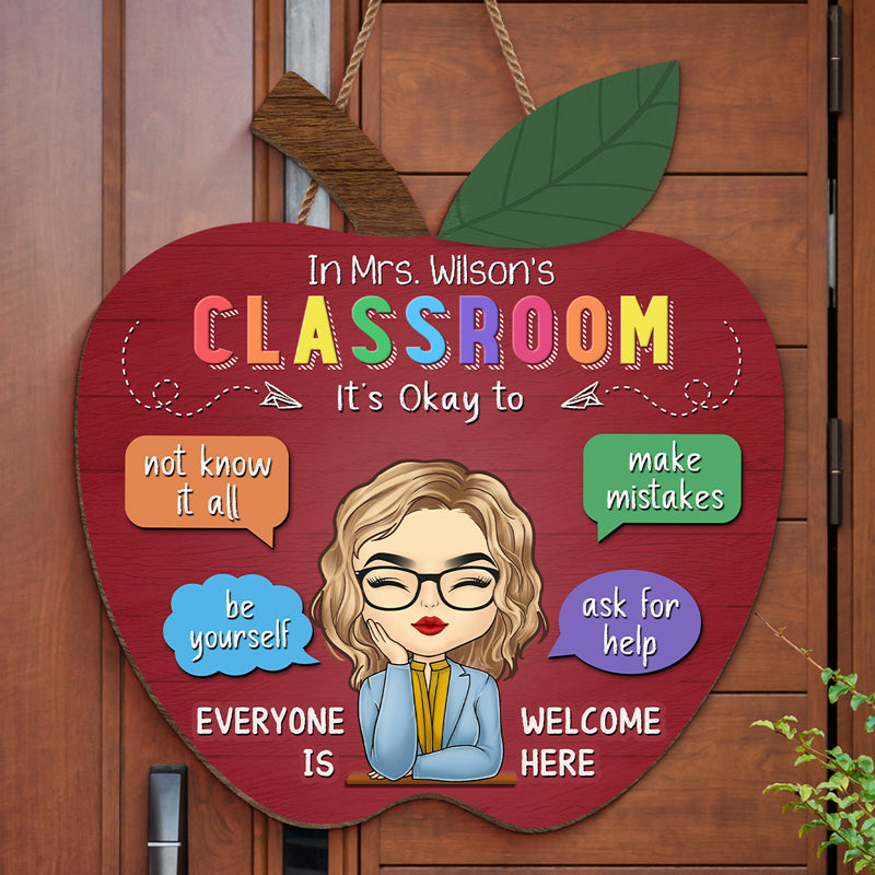 Tout le monde est le bienvenu ici - Panneau en bois rond personnalisé pour enseignant - Cadeau de pendaison de crémaillère pour enseignant, retour à l'école