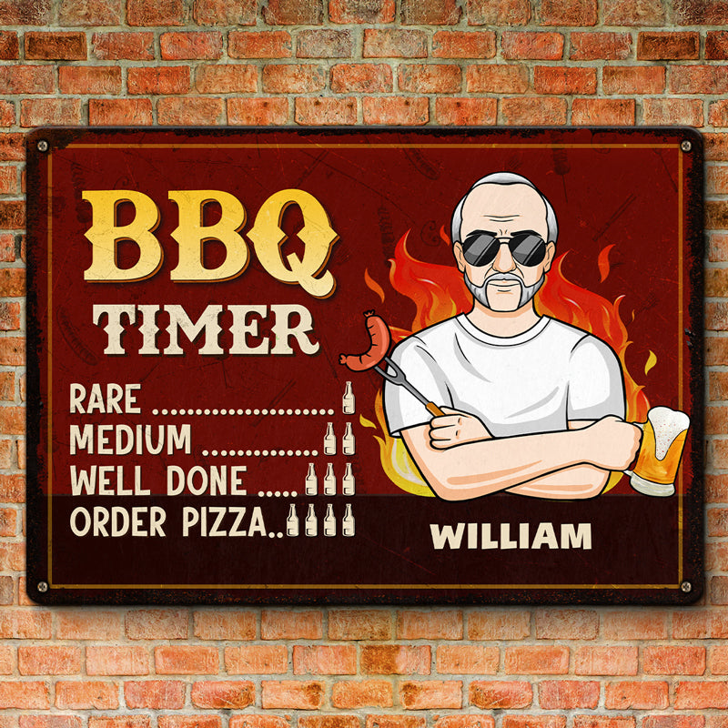 Keep Calm, It's BBQ Time - Plaque en métal personnalisée pour la décoration intérieure de la famille - Cadeau de pendaison de crémaillère pour la fête des pères