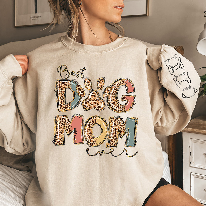 Meilleure maman de chien au monde - Sweat-shirt unisexe personnalisé avec motif sur la manche - Cadeau pour propriétaires et amoureux des animaux