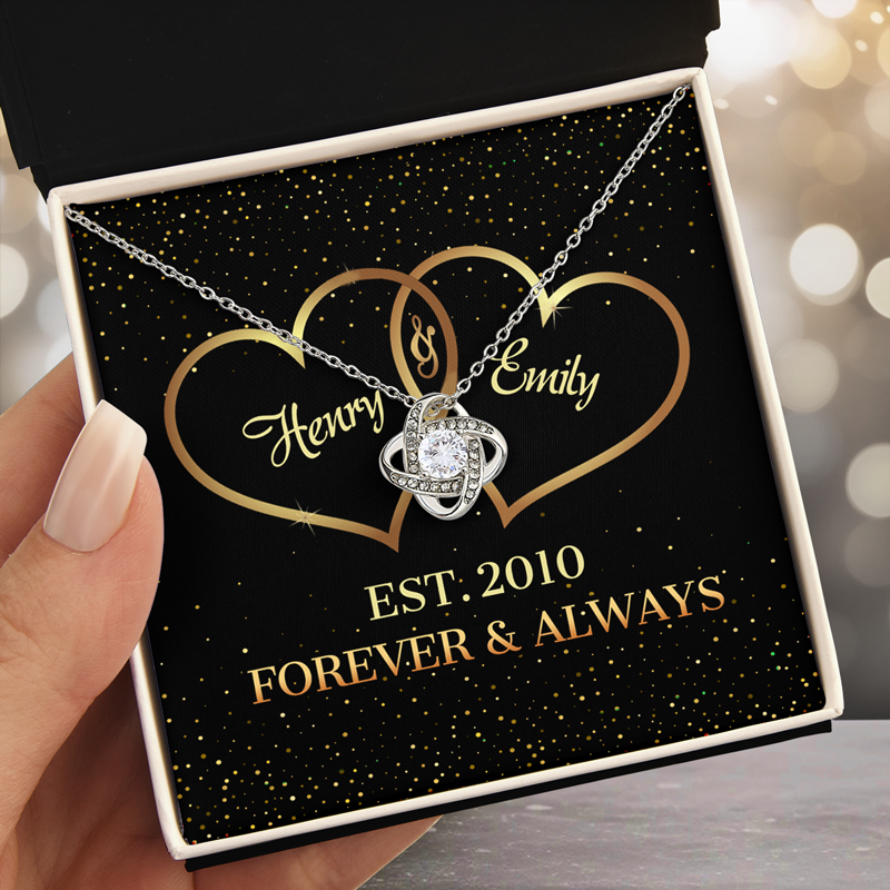 Collier personnalisé avec nœud d'amour pour couple - Cadeau pour mari et femme, anniversaire