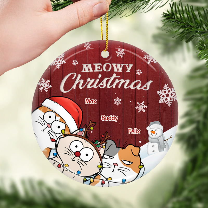 Joyeux Noël ! Ornement personnalisé en forme de chat - Forme ronde en céramique - Cadeau de Noël pour les propriétaires et les amoureux des animaux