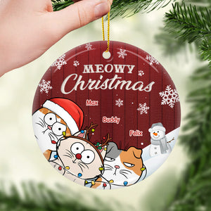 Joyeux Noël ! Ornement personnalisé en forme de chat - Forme ronde en céramique - Cadeau de Noël pour les propriétaires et les amoureux des animaux