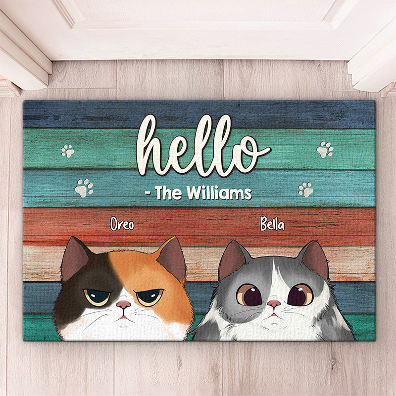 Bonjour mes chers amis chats ! Tapis décoratif personnalisé pour la maison, motif chat ! Cadeau pour les propriétaires et les amoureux des animaux.