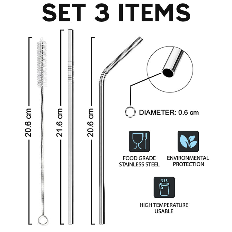 Ensemble comprenant 1 couvercle de rechange, 2 pailles et 1 brosse de nettoyage - Couvercle sans BPA, pailles en acier inoxydable avec brosse de nettoyage - Accessoires réutilisables pour gobelets, mugs et tasses