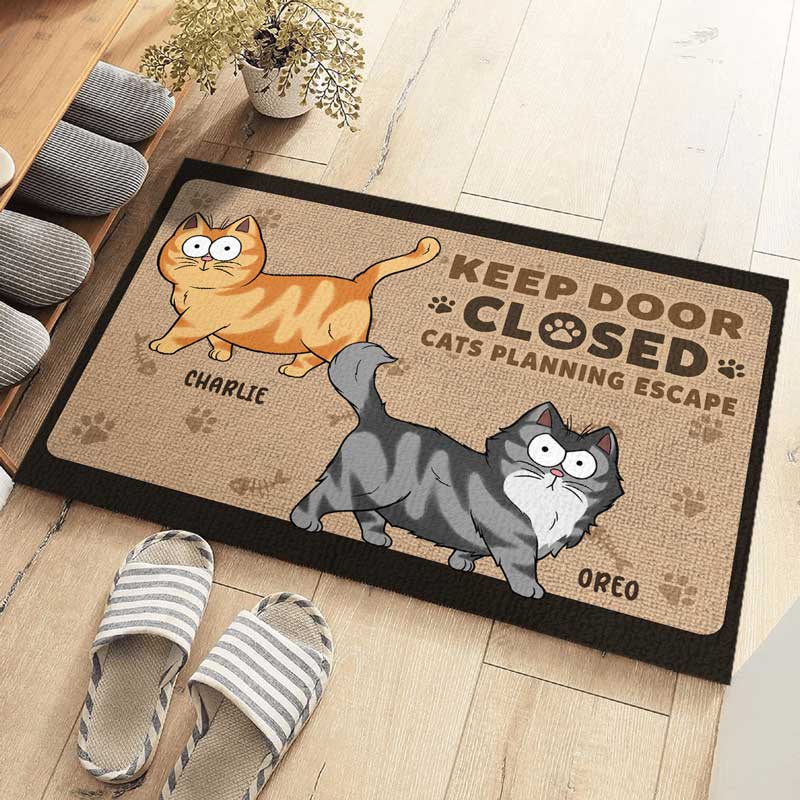 Gardez la porte fermée, sinon les chats s'échapperont ! Tapis décoratif personnalisé pour chat ! Cadeau pour les propriétaires et les amoureux des animaux.