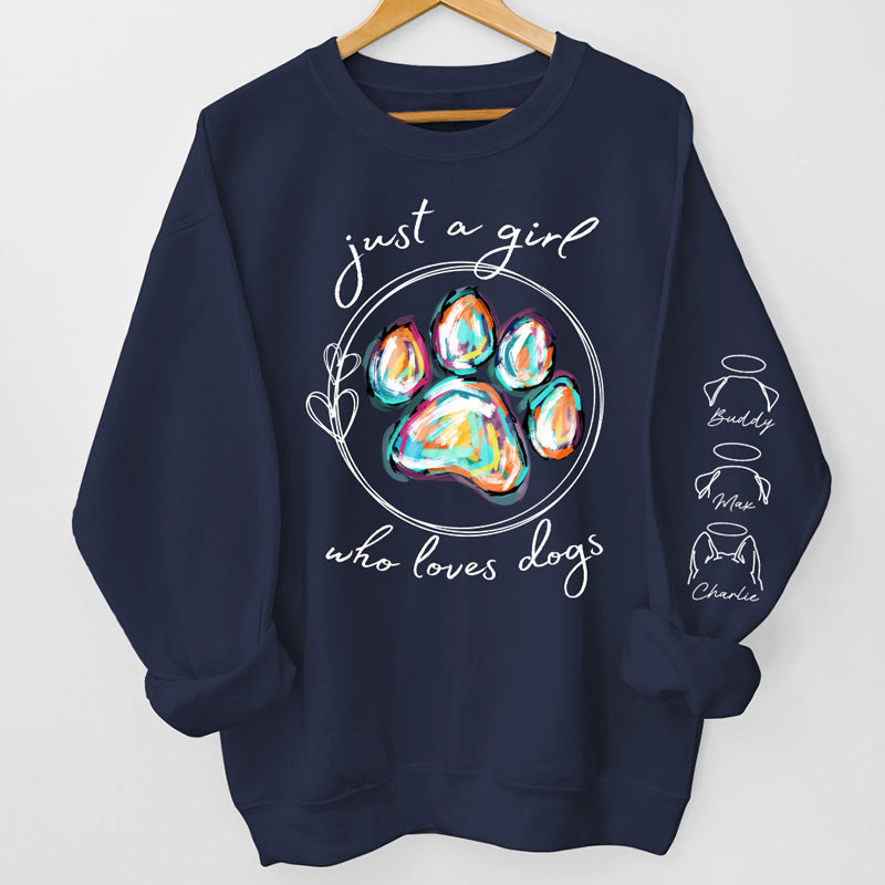 Une fille qui aime les animaux - Sweat-shirt unisexe personnalisé avec motif chien et chat sur la manche - Cadeau de condoléances, cadeau pour propriétaires d'animaux, amoureux des animaux