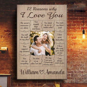 Photo personnalisée 12 raisons pour lesquelles je t'aime - Toile verticale personnalisée pour couple - Cadeau pour mari et femme, anniversaire