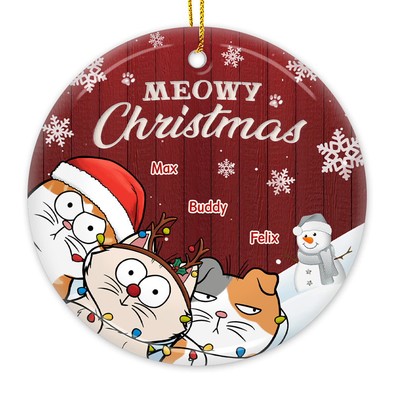 Joyeux Noël ! Ornement personnalisé en forme de chat - Forme ronde en céramique - Cadeau de Noël pour les propriétaires et les amoureux des animaux