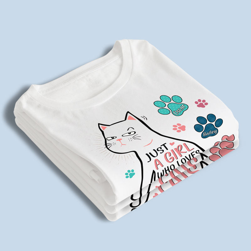 Juste une fille qui aime les chats - T-shirt, sweat à capuche et sweat-shirt unisexe personnalisé avec chat - Cadeau pour les propriétaires d'animaux et les amoureux des animaux