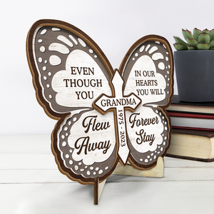 Dans nos cœurs, tu resteras à jamais - Plaque commémorative personnalisée en bois à 2 couches avec support - Cadeau de condoléances pour les membres de la famille