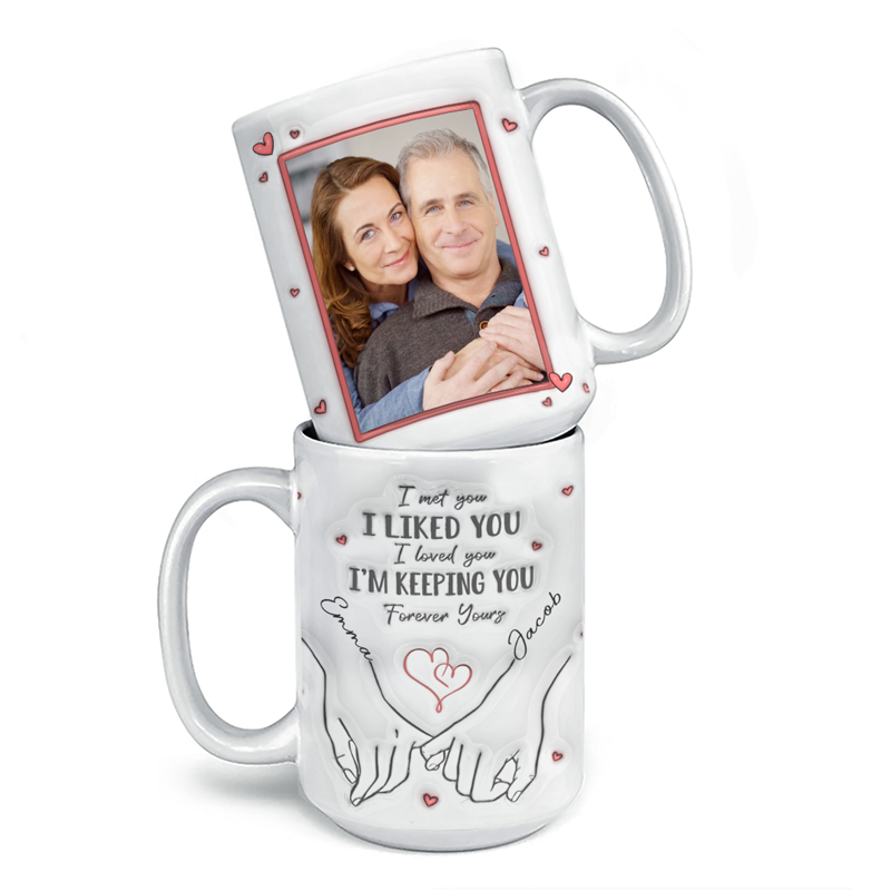 Photo personnalisée de notre premier baiser jusqu'à notre dernier souffle - Mug personnalisé effet gonflé 3D pour couple - Cadeau pour mari et femme, anniversaire