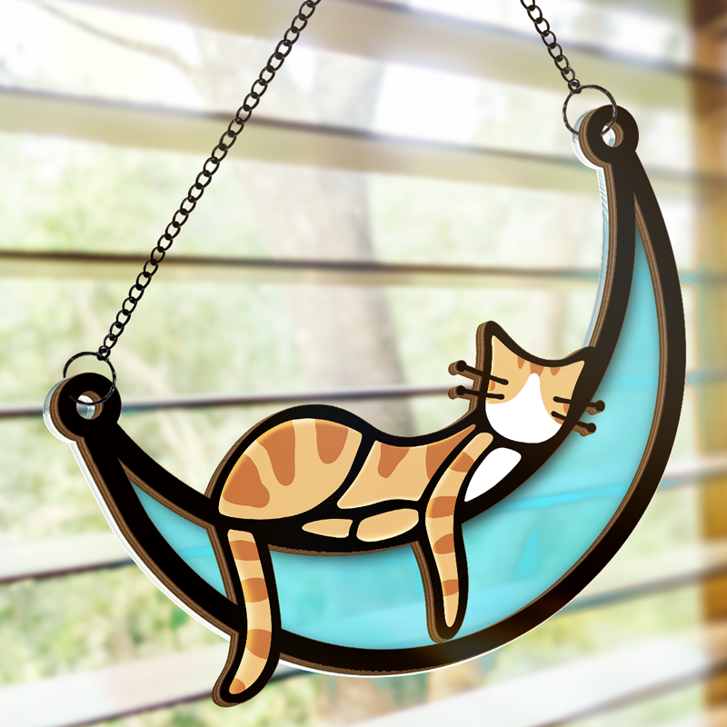 Chat paresseux - Attrape-soleil personnalisé à suspendre à une fenêtre - Cadeau pour les propriétaires et les amoureux des animaux