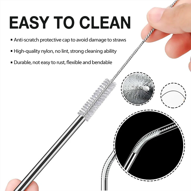 Ensemble de 2 pailles et 1 brosse de nettoyage - Pailles droites et courbées en acier inoxydable avec brosse de nettoyage - Pailles réutilisables pour gobelets de 20 onces, gobelets de 30 onces, mugs et tasses