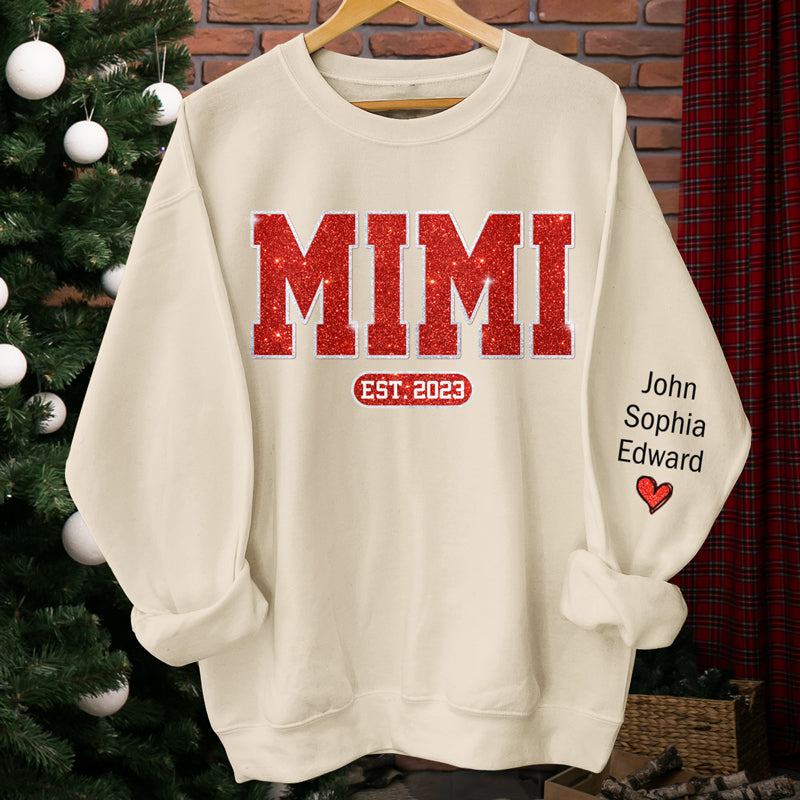 Plus sur Santa Here Comes Nana - Sweat-shirt unisexe personnalisé avec motif sur la manche - Cadeau de Noël pour maman, grand-mère