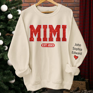 Plus sur Santa Here Comes Nana - Sweat-shirt unisexe personnalisé avec motif sur la manche - Cadeau de Noël pour maman, grand-mère