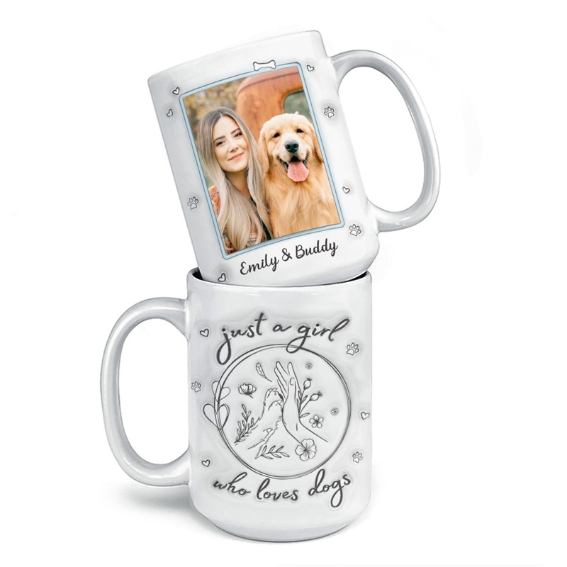 Mug personnalisé avec photo « Un chien vous apprendra l'amour inconditionnel » - Mug personnalisé avec effet gonflé 3D - Cadeau pour les propriétaires et les amoureux des animaux