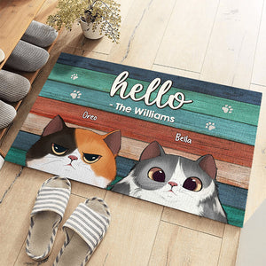 Bonjour mes chers amis chats ! Tapis décoratif personnalisé pour la maison, motif chat ! Cadeau pour les propriétaires et les amoureux des animaux.
