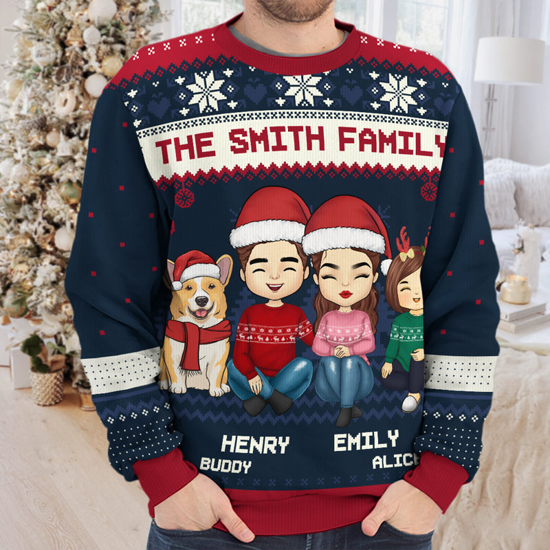 La famille sait briller à Noël - Sweat-shirt personnalisé pour la famille - Pull en laine unisexe - Cadeau de Noël pour les membres de la famille