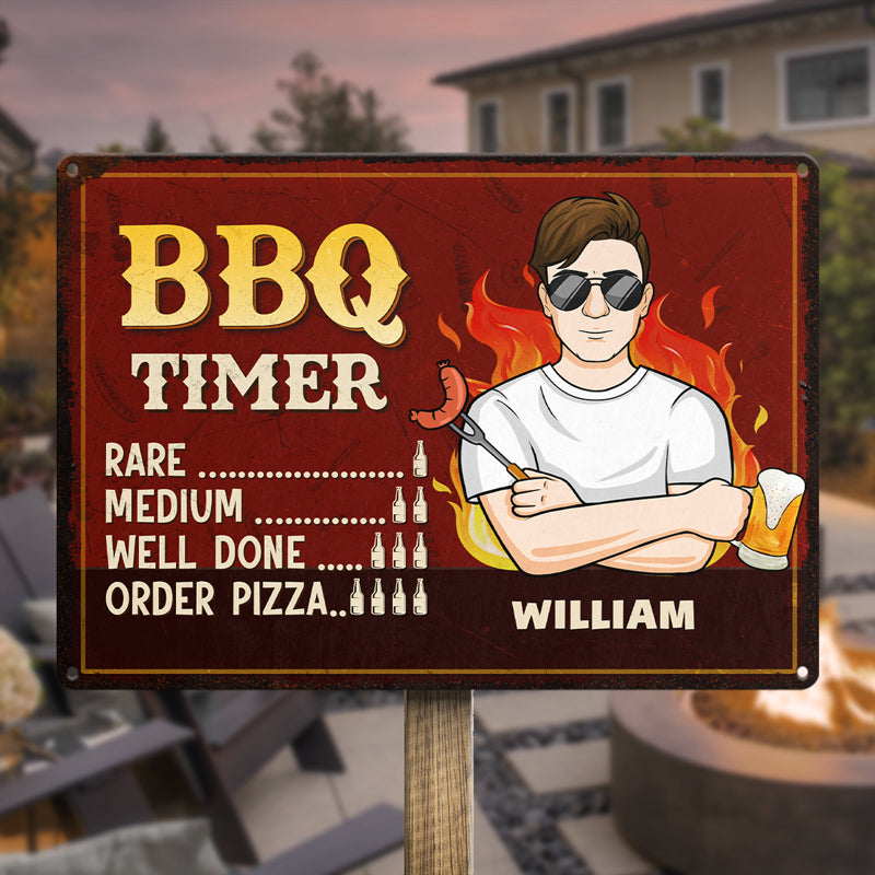Keep Calm, It's BBQ Time - Plaque en métal personnalisée pour la décoration intérieure de la famille - Cadeau de pendaison de crémaillère pour la fête des pères