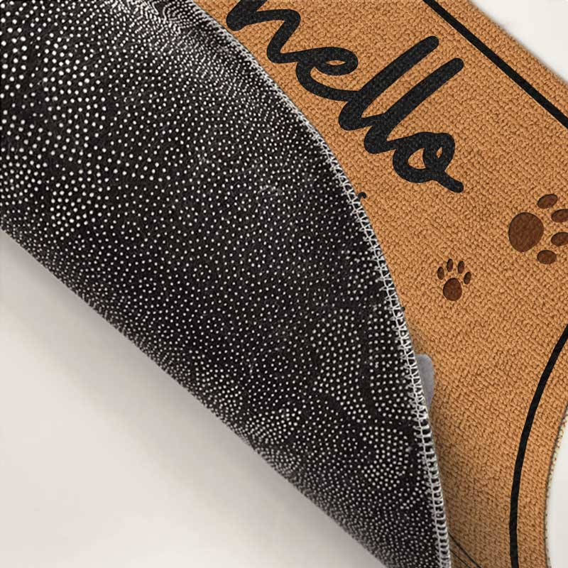 Tapis décoratif personnalisé avec photo « Bonjour, nous sommes là » pour chien et chat - Cadeau pour les propriétaires et les amoureux des animaux