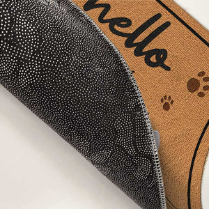 Tapis décoratif personnalisé avec photo « Bonjour, nous sommes là » pour chien et chat - Cadeau pour les propriétaires et les amoureux des animaux