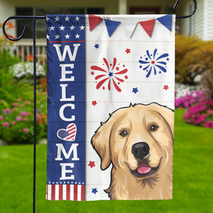 Bonjour humain, bienvenue chez moi - Drapeau patriotique personnalisé pour chien et chat - Jour de l'Indépendance, 4 juillet, cadeau pour les propriétaires d'animaux et les amoureux des animaux