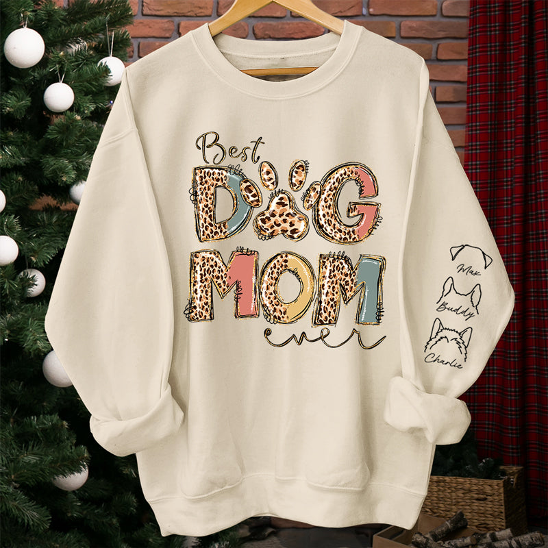 Meilleure maman de chien au monde - Sweat-shirt unisexe personnalisé avec motif sur la manche - Cadeau pour propriétaires et amoureux des animaux