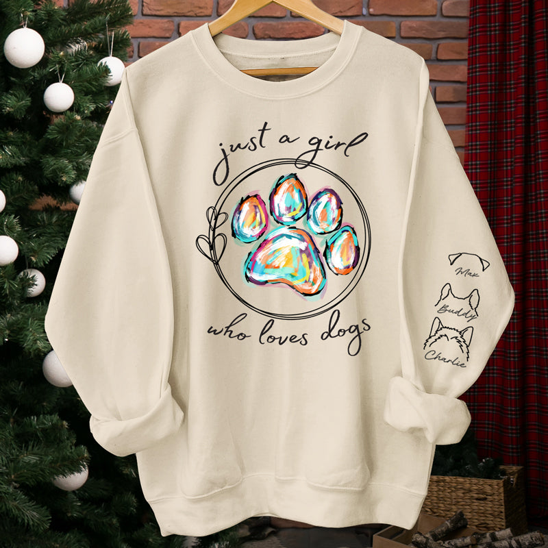 Une belle fille qui aime les animaux - Sweat-shirt unisexe personnalisé pour chien et chat avec motif sur la manche - Cadeau pour les propriétaires et les amoureux des animaux