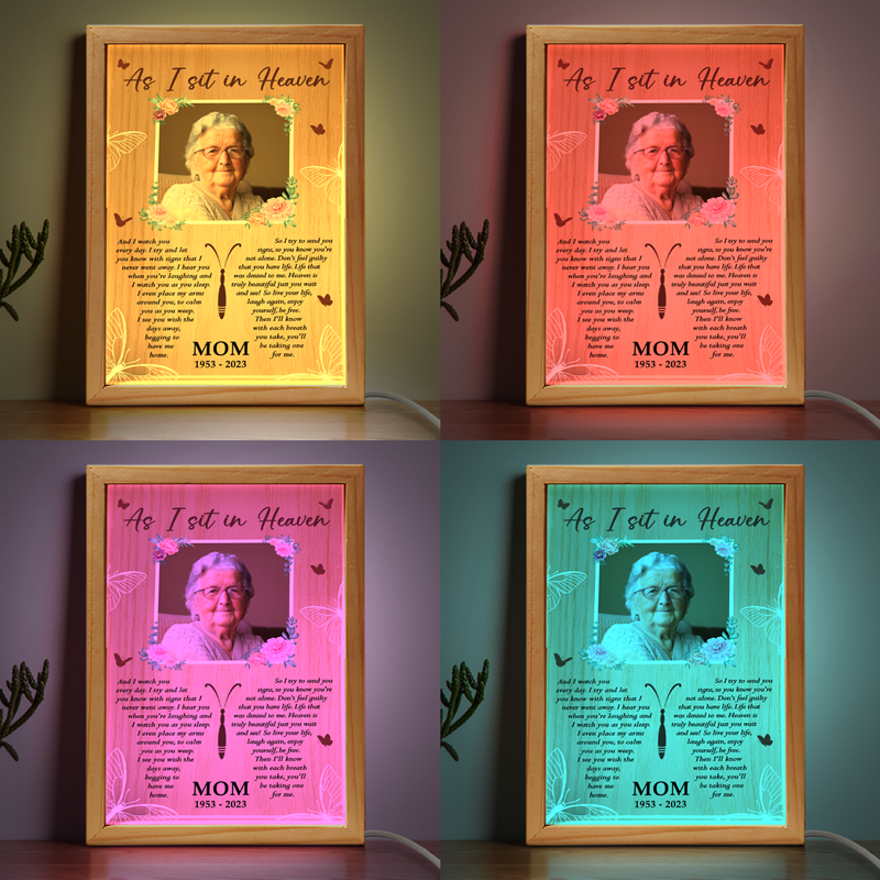 Photo personnalisée « Je te regarde, je t'entends » - Cadre photo personnalisé commémoratif avec boîte lumineuse - Cadeau de condoléances pour les membres de la famille