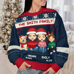 La famille sait briller à Noël - Sweat-shirt personnalisé pour la famille - Pull en laine unisexe - Cadeau de Noël pour les membres de la famille
