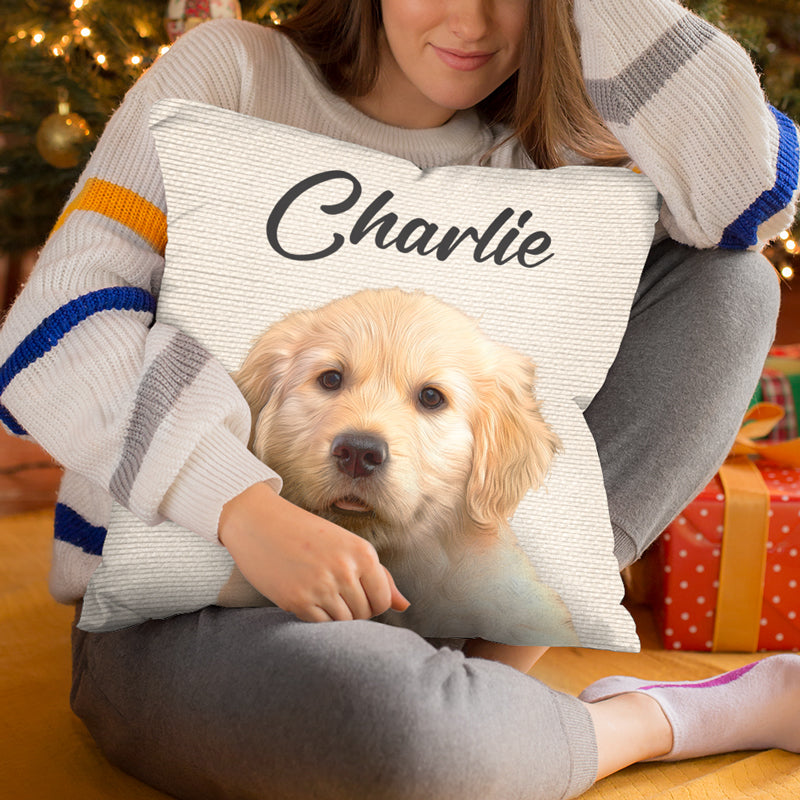 Coussin personnalisé avec photo « J'aime mon chien » - Cadeau de Noël pour les propriétaires et les amoureux des animaux