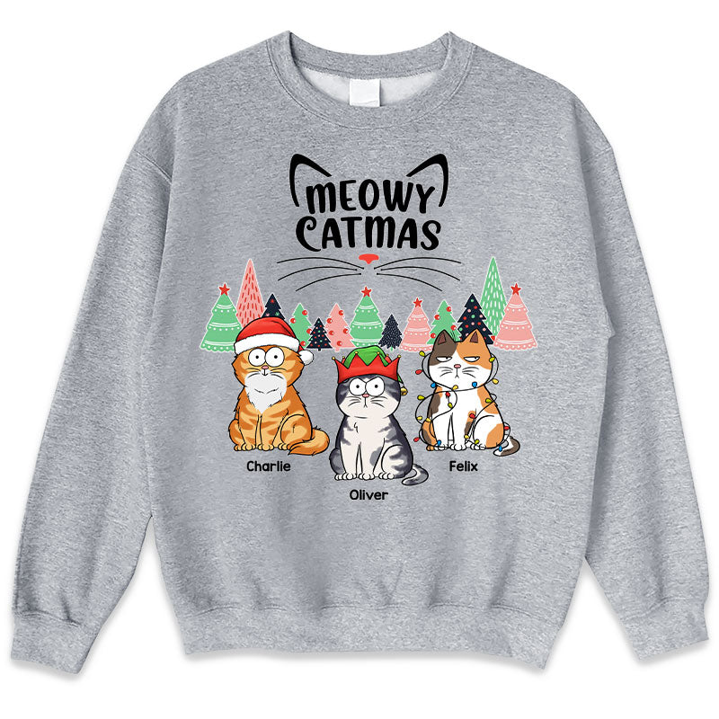 « Miaou Noël et que le chaos s'installe » – T-shirt, sweat à capuche et sweat-shirt unisexe personnalisé pour chien et chat – Cadeau de Noël pour propriétaires et amoureux des animaux