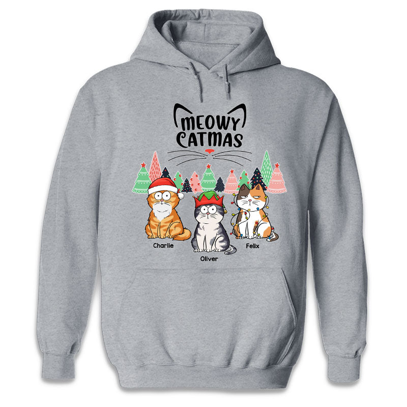 « Miaou Noël et que le chaos s'installe » – T-shirt, sweat à capuche et sweat-shirt unisexe personnalisé pour chien et chat – Cadeau de Noël pour propriétaires et amoureux des animaux