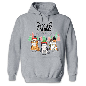« Miaou Noël et que le chaos s'installe » – T-shirt, sweat à capuche et sweat-shirt unisexe personnalisé pour chien et chat – Cadeau de Noël pour propriétaires et amoureux des animaux
