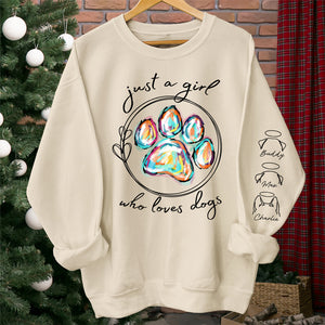 Une fille qui aime les animaux - Sweat-shirt unisexe personnalisé avec motif chien et chat sur la manche - Cadeau de condoléances, cadeau pour propriétaires d'animaux, amoureux des animaux