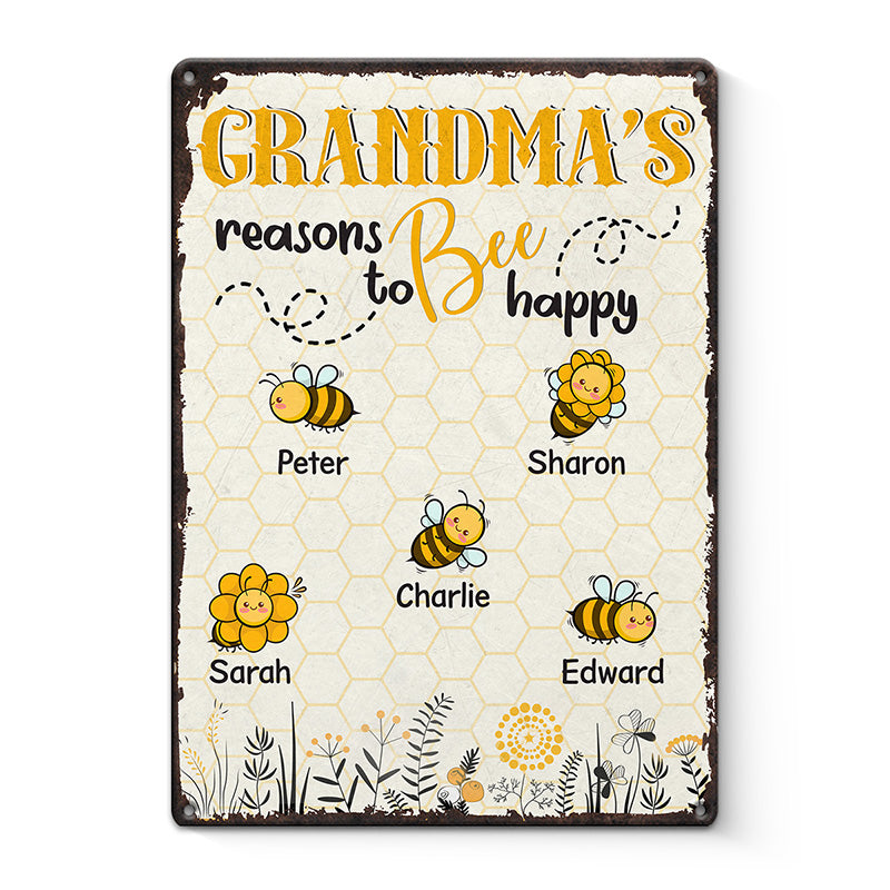 Les raisons du bonheur de grand-mère - Plaque en métal personnalisée pour la décoration intérieure de la famille - Cadeau pour grand-mère et maman