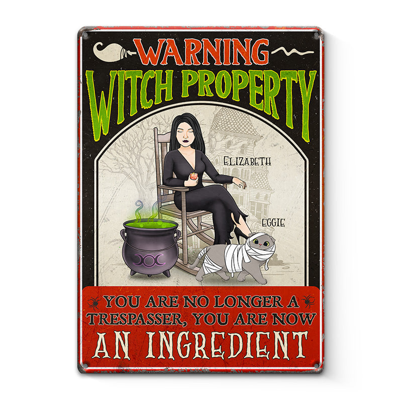 Vous n'êtes plus un intrus - Plaque en métal personnalisée pour chat - Cadeau d'Halloween pour sorcières, vous-même, propriétaires d'animaux et amoureux des animaux
