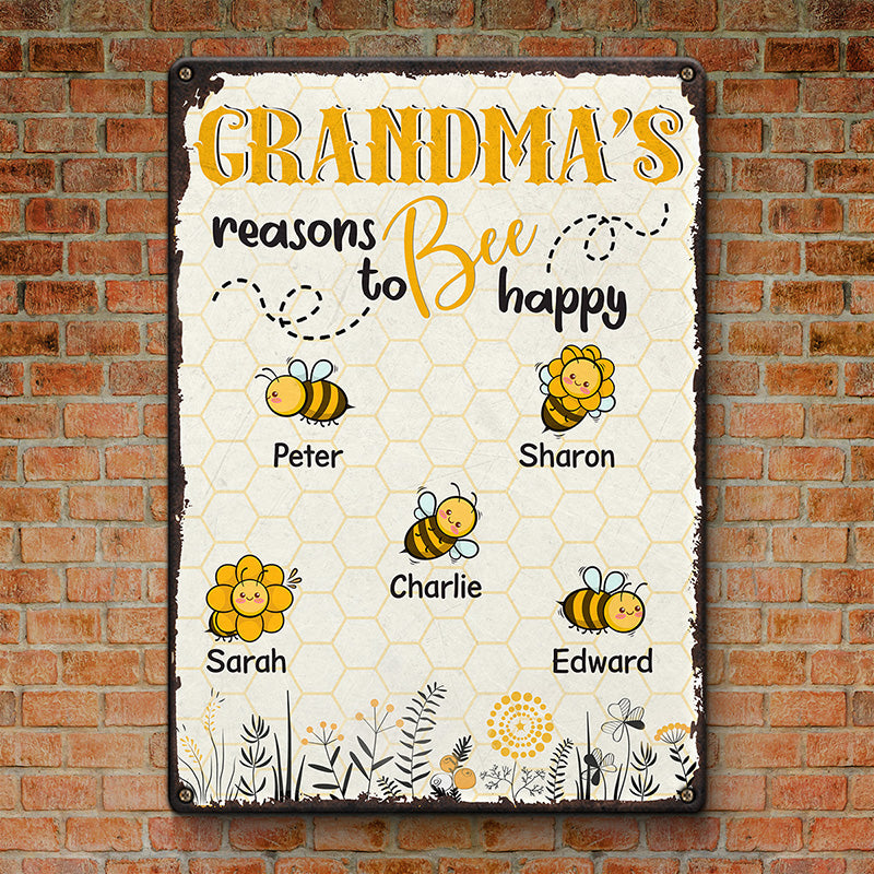 Les raisons du bonheur de grand-mère - Plaque en métal personnalisée pour la décoration intérieure de la famille - Cadeau pour grand-mère et maman