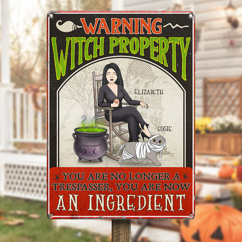 Vous n'êtes plus un intrus - Plaque en métal personnalisée pour chat - Cadeau d'Halloween pour sorcières, vous-même, propriétaires d'animaux et amoureux des animaux