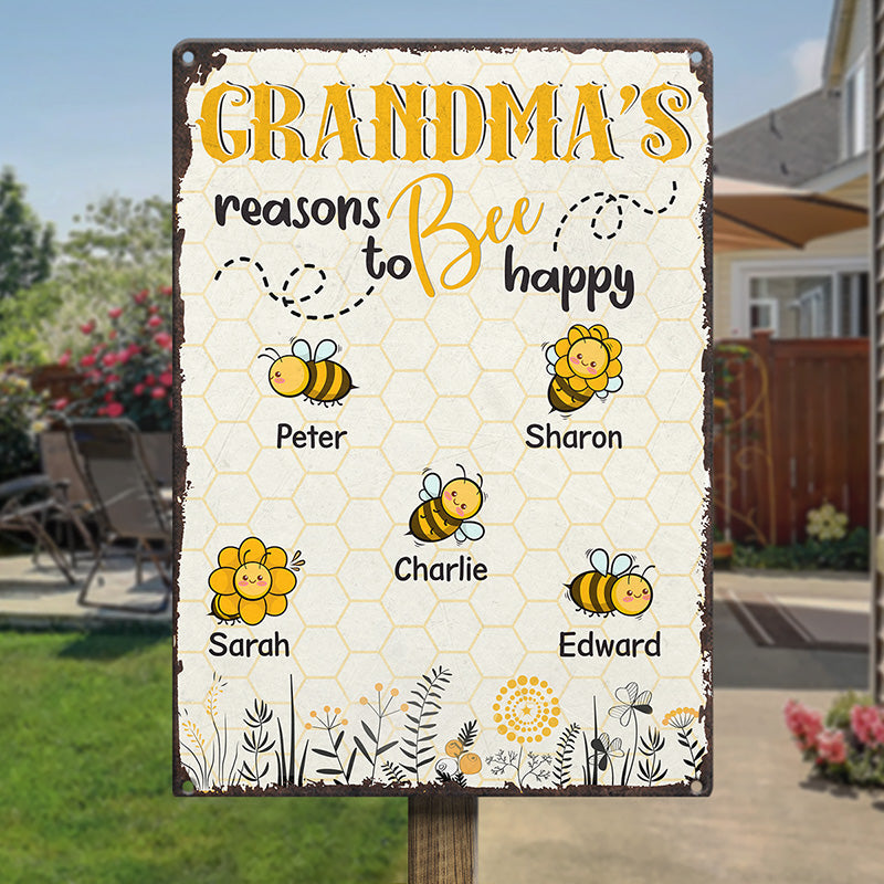 Les raisons du bonheur de grand-mère - Plaque en métal personnalisée pour la décoration intérieure de la famille - Cadeau pour grand-mère et maman