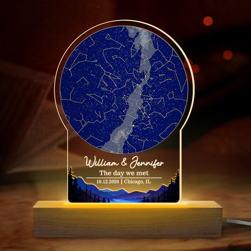 Le jour de notre rencontre - Lampe LED 3D personnalisée pour couple - Cadeau pour mari et femme, anniversaire