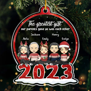 Le plus beau cadeau de notre vie - Décoration personnalisée pour la famille - Boule à neige en acrylique - Cadeau de Noël pour les membres de la famille, les meilleurs amis, les meilleures amies et les sœurs