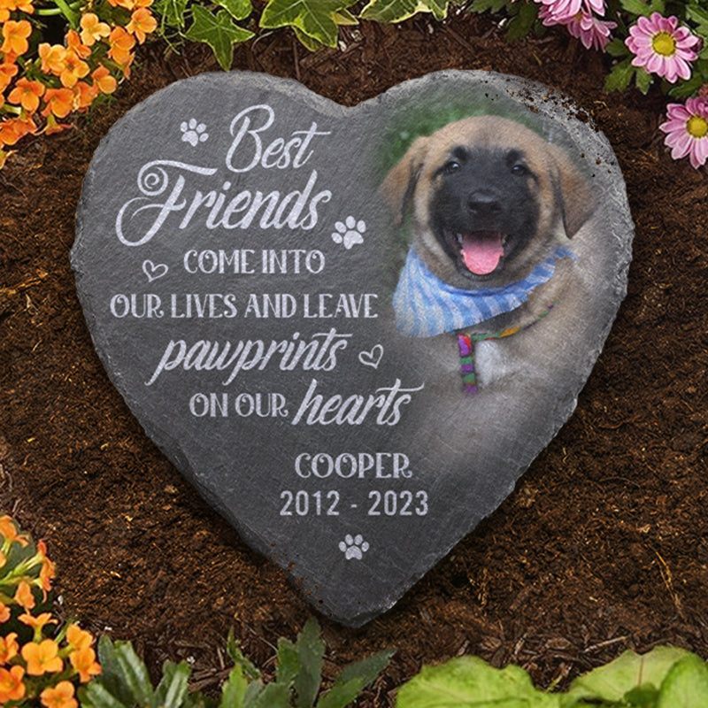 Photo personnalisée « Mes meilleurs amis entrent dans nos vies » - Pierre commémorative personnalisée - Cadeau de condoléances, cadeau pour propriétaires d'animaux, amoureux des animaux