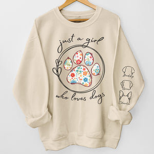 Just A Girl &amp; Her Pets - Sweat-shirt unisexe personnalisé pour chien et chat avec motif sur la manche - Cadeau pour propriétaires et amoureux des animaux