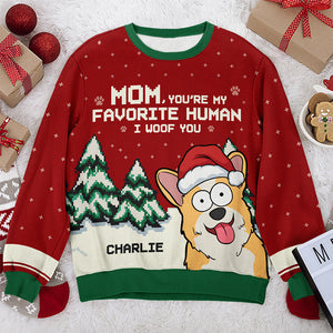 Mon humain préféré au monde - Sweat-shirt moche personnalisé pour chien - Pull en laine unisexe - Cadeau de Noël pour propriétaires d'animaux et amoureux des animaux